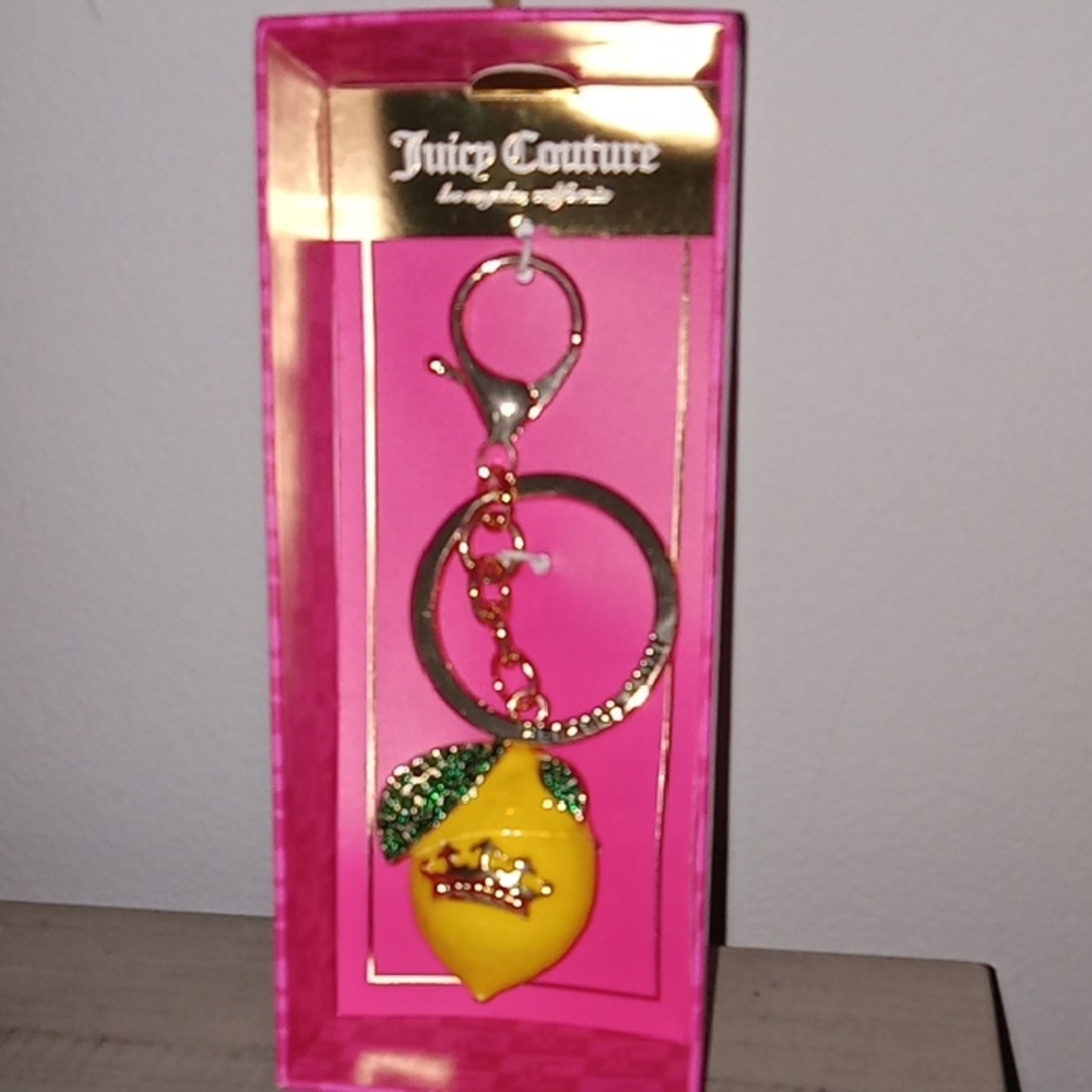 Juicy Couture Yellow Lemon Charm Keyring/ Bag Charm with Green Leaf Accents